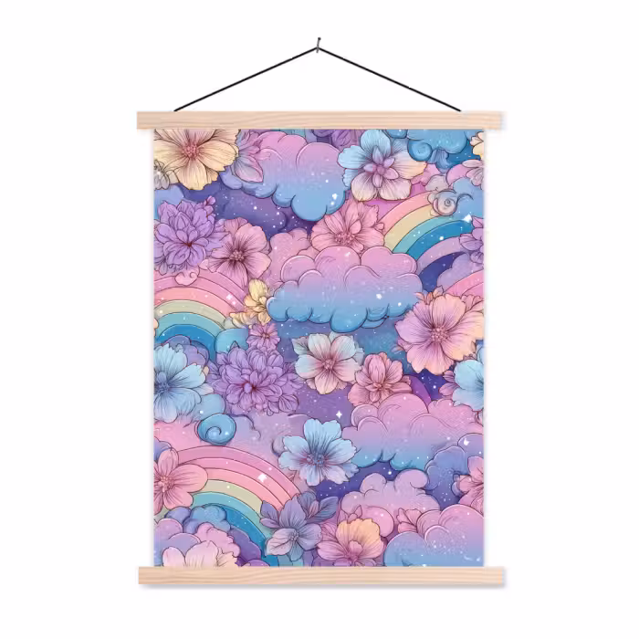 Schoolplaat - Regenbogen - Bloemen - Kleurrijk - Wolken