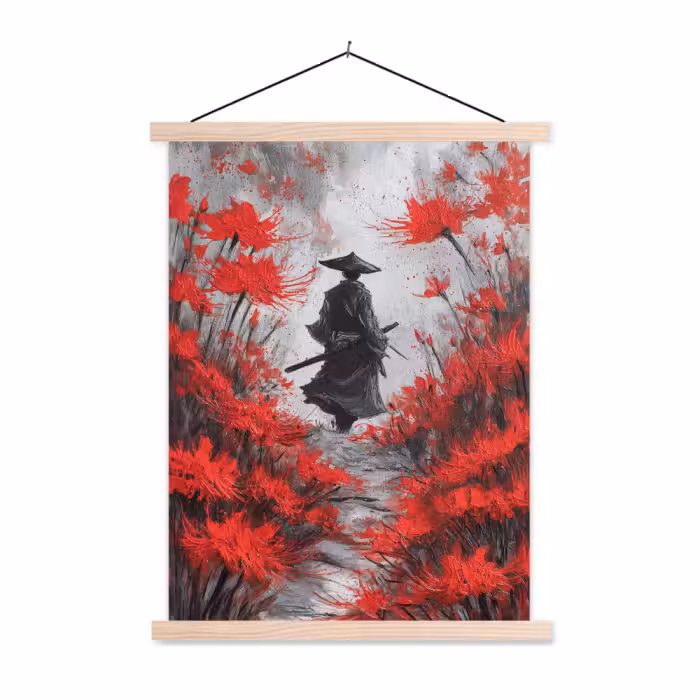 Schoolplaat - Rode bloemen - mistig - Man