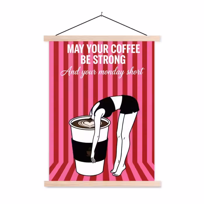 Schoolplaat - Roze - Strepen - Koffie - Maandag