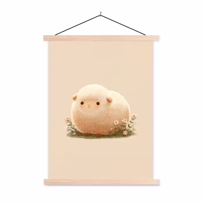 Schoolplaat - Schaap - Beige - Bloemen