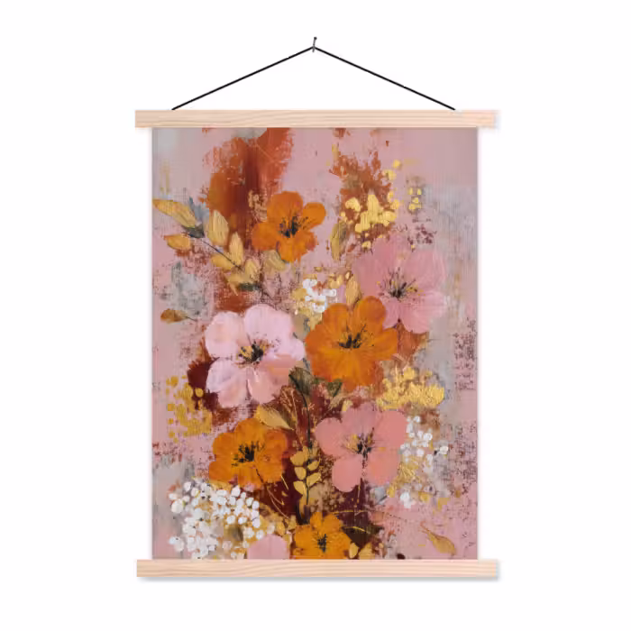 Schoolplaat - Schilderij - Bloemen - Rustiek - Roze