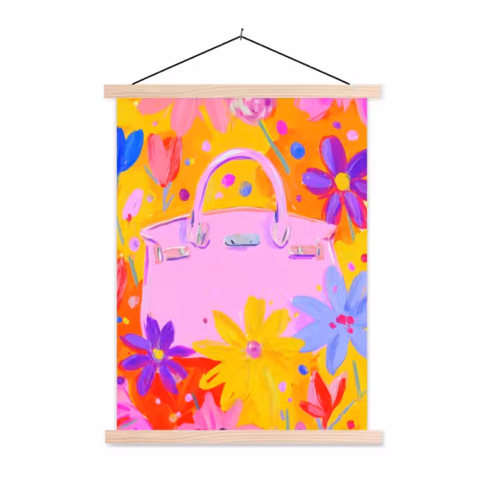 Schoolplaat - Tas - Roze - Bloemen