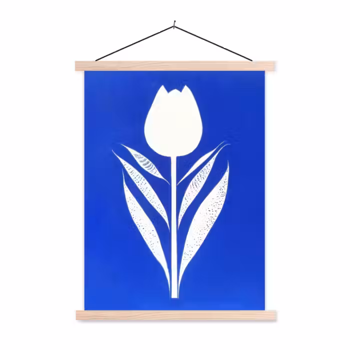 Schoolplaat - Tulp - Minimalistisch - Bladeren - Wit