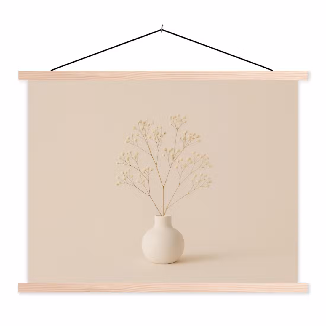 Schoolplaat - Vaas - Takken - Bloemetjes - Wit