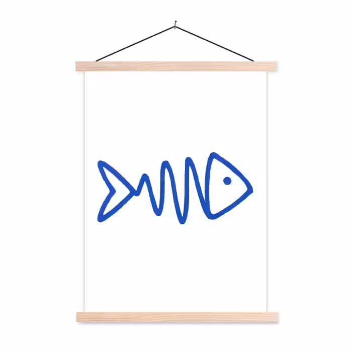 Schoolplaat - Vis - Minimalistisch - Blauw - Lijn