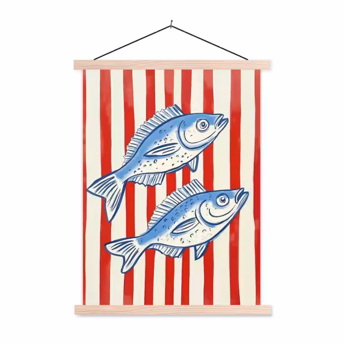 Schoolplaat - Vissen - Verticale strepen - Blauw - Rood