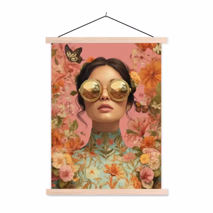 Schoolplaat - Vrouw - Bril - Roze - Bloemen