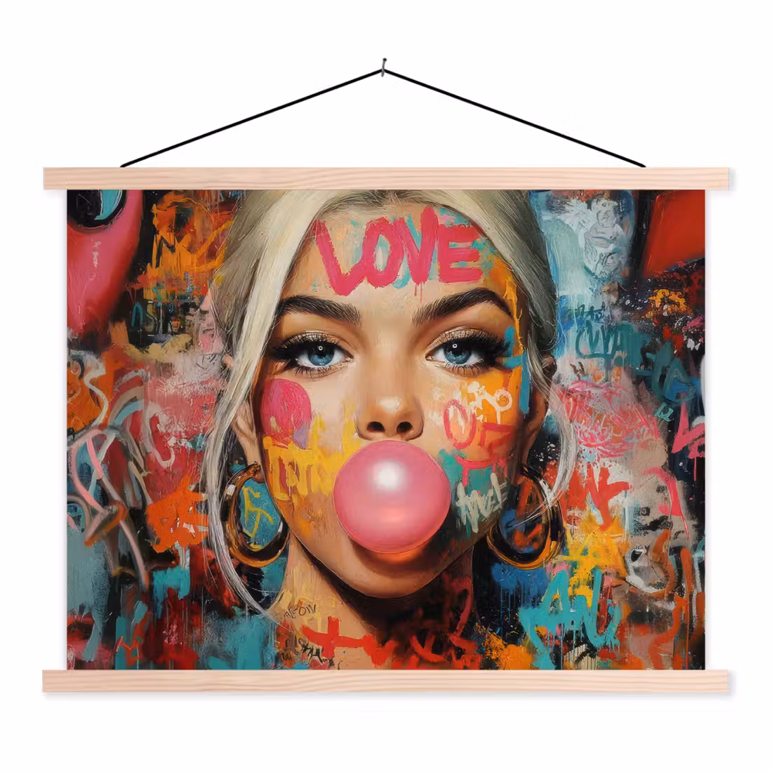 textielposter latten blank - Vrouw - Kauwgom - Graffiti - Love