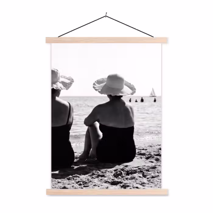 Schoolplaat - Vrouwen - Zonnehoed - Strand - Zwart - Wit
