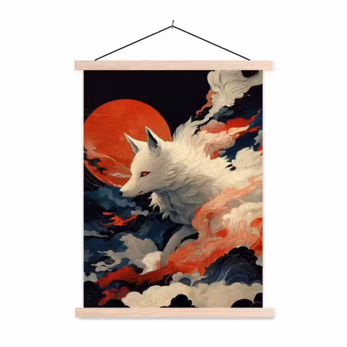 Schoolplaat - Witte vos - wolken - maan