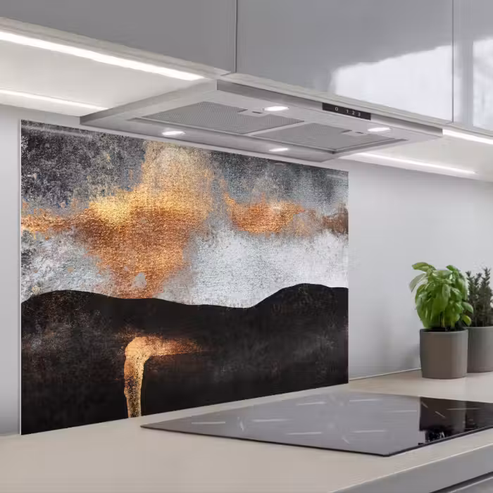 Spatscherm keuken - Abstract - Gold - Chic - Zwart - Grijs