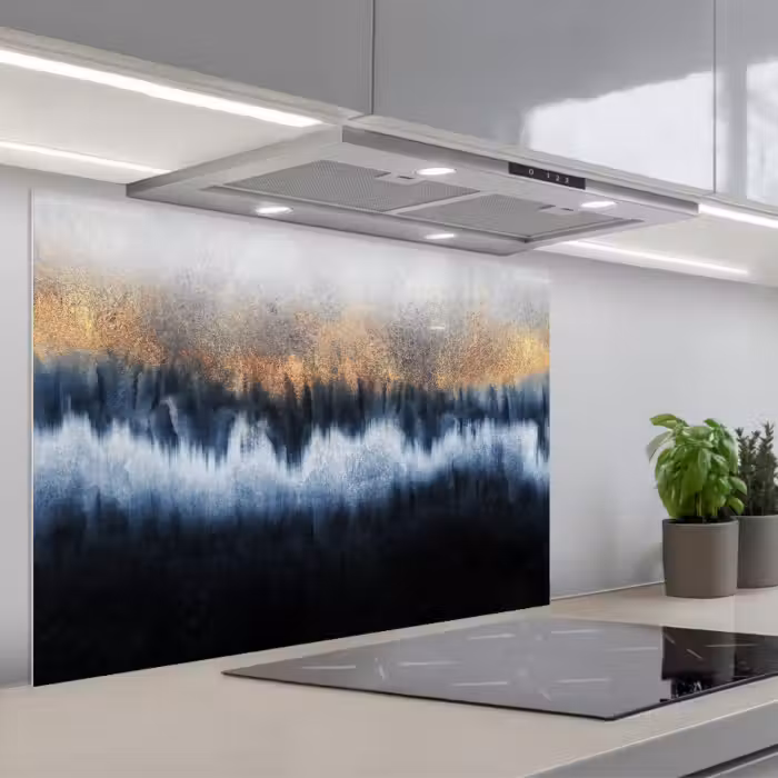 Spatscherm keuken - Abstract - Goud - Luxe - Blauw