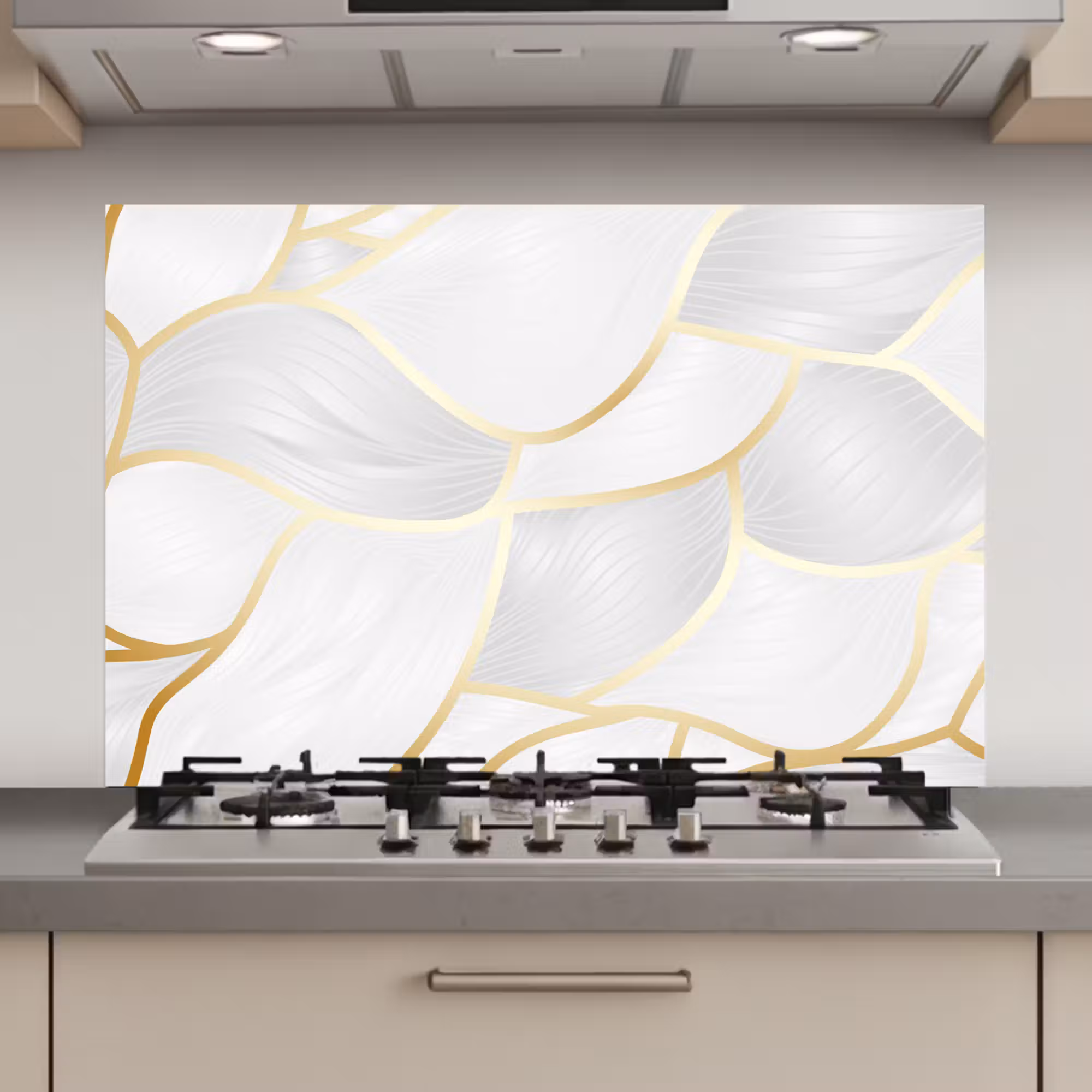 Spatscherm keuken - Abstract patroon met gouden lijnen