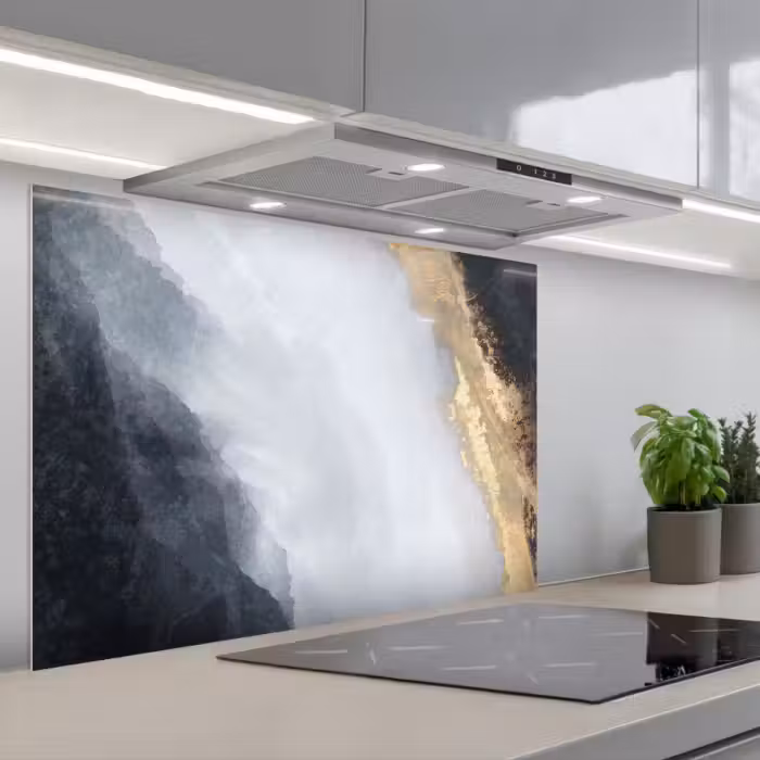 Spatscherm keuken - Abstract - Verf - Goud - Zwart - Marmer