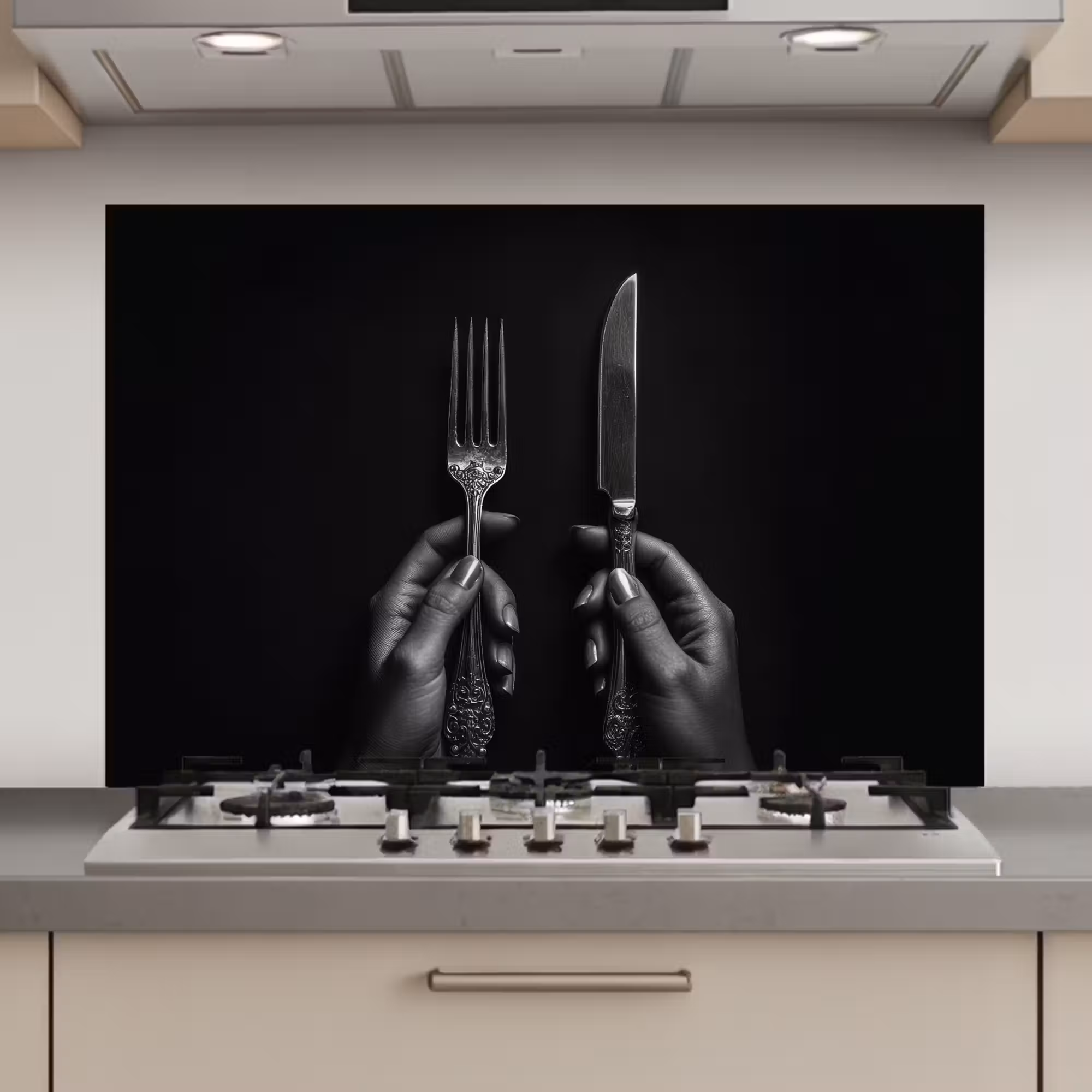 Spatscherm keuken - Bestek - Zwart - Wit