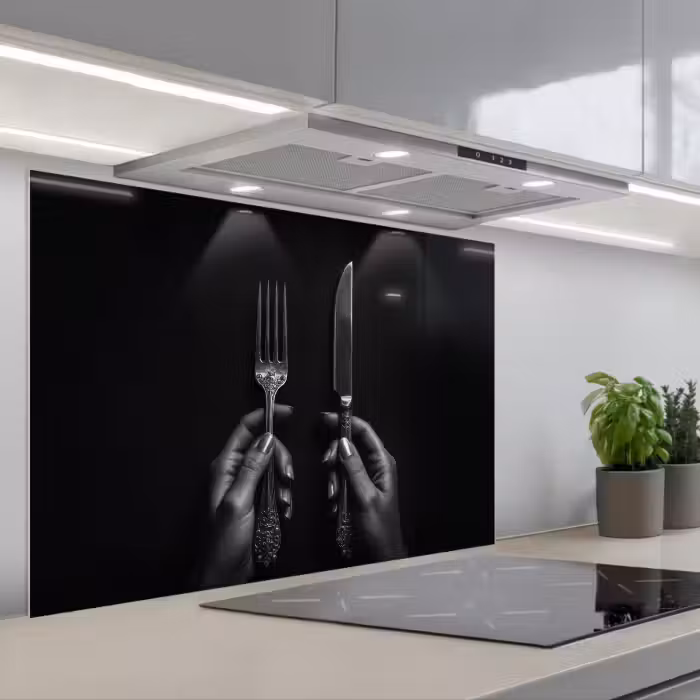 Spatscherm keuken - Bestek - Zwart - Wit