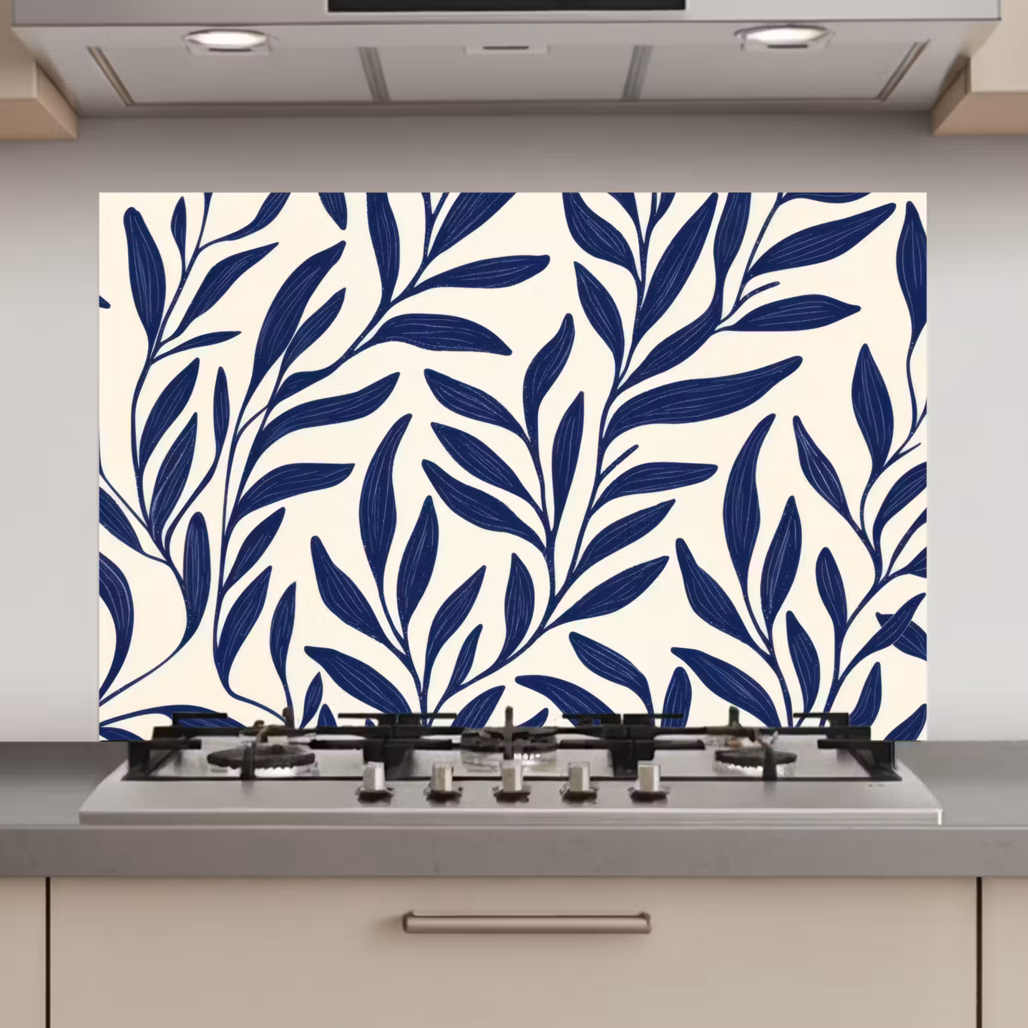 Spatscherm keuken - Bladeren - Klimop - Donkerblauw