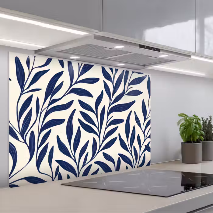Spatscherm keuken - Bladeren - Klimop - Donkerblauw