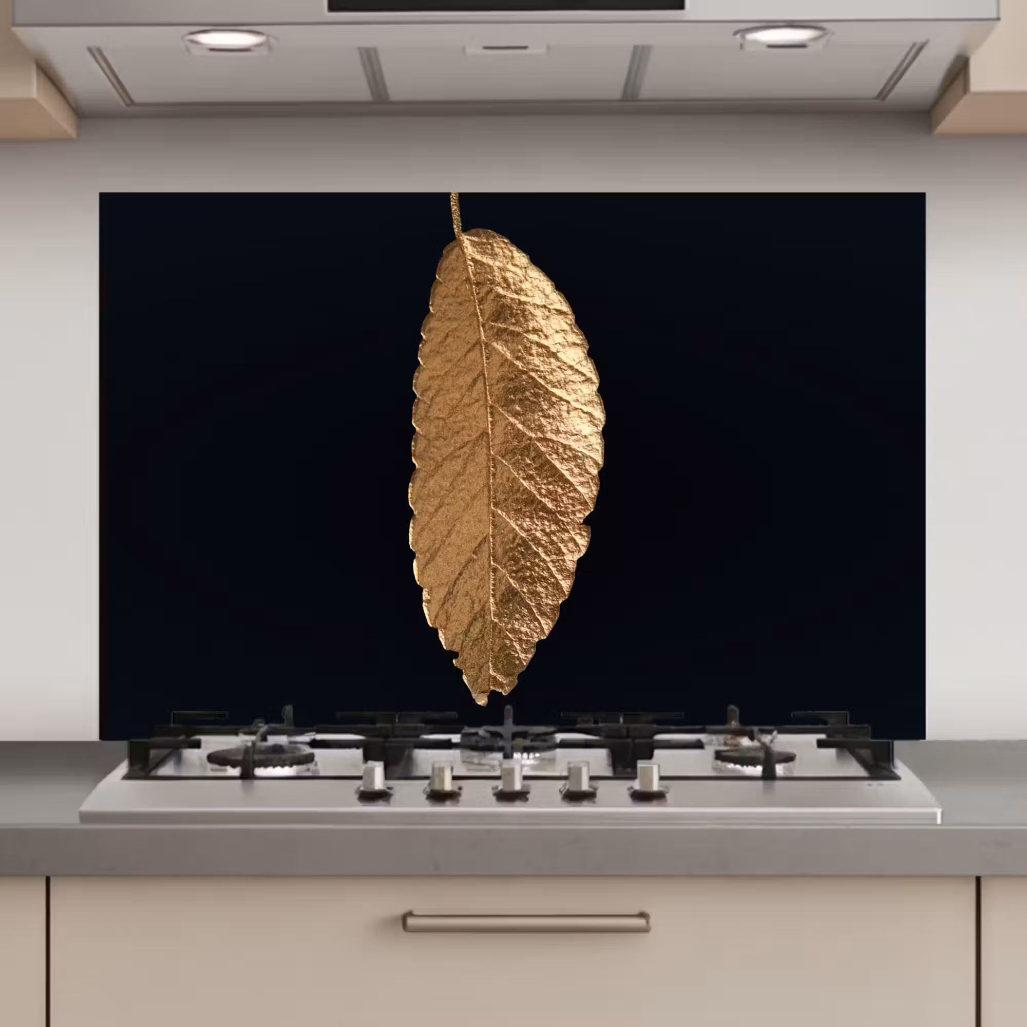 Spatscherm keuken - Bladeren - Zwart - Goud - Luxe - Natuur