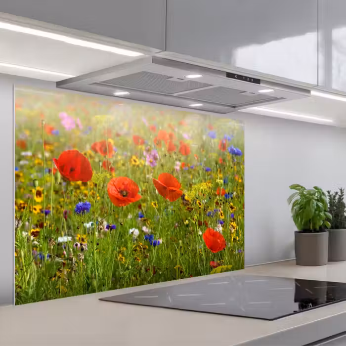 Spatscherm keuken - Bloeiend Veld in Zomergloed