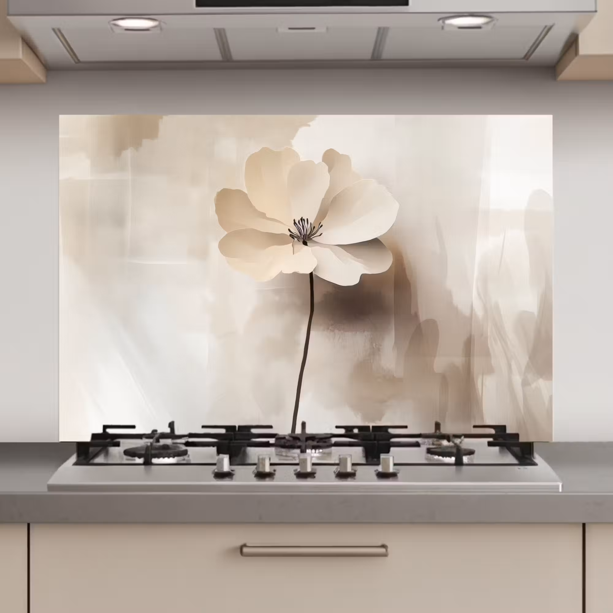 Spatscherm keuken - Bloem - Beige - Verf - Schaduw