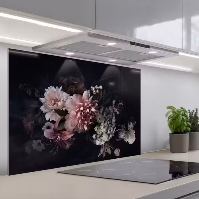 Spatscherm keuken - Bloemen - Vintage - Pastel - Roze - Wit