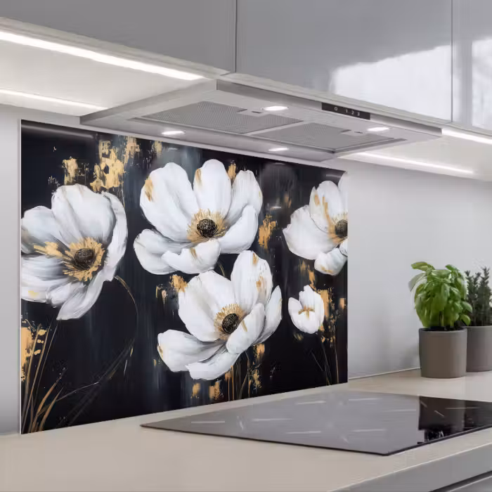 Spatscherm keuken - Bloemen - Wit - Abstract