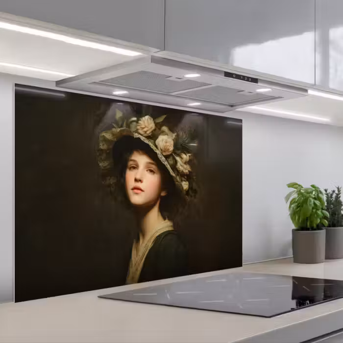 Spatscherm keuken - Bloemenhoed - Portret - Vrouw