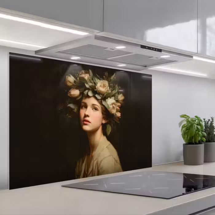 Spatscherm keuken - Bloemenstilte - Vrouw - Portret