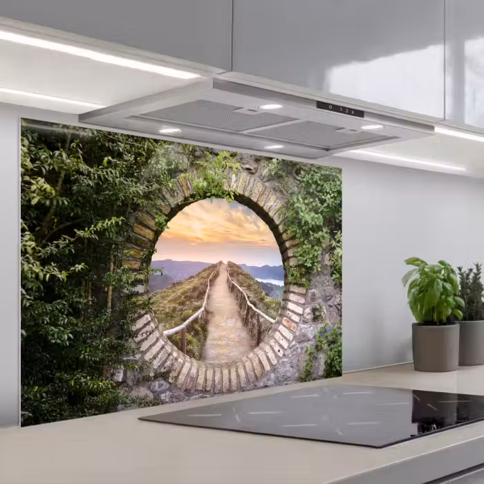 Spatscherm keuken - Brug - Zee - Doorkijk - Zomer