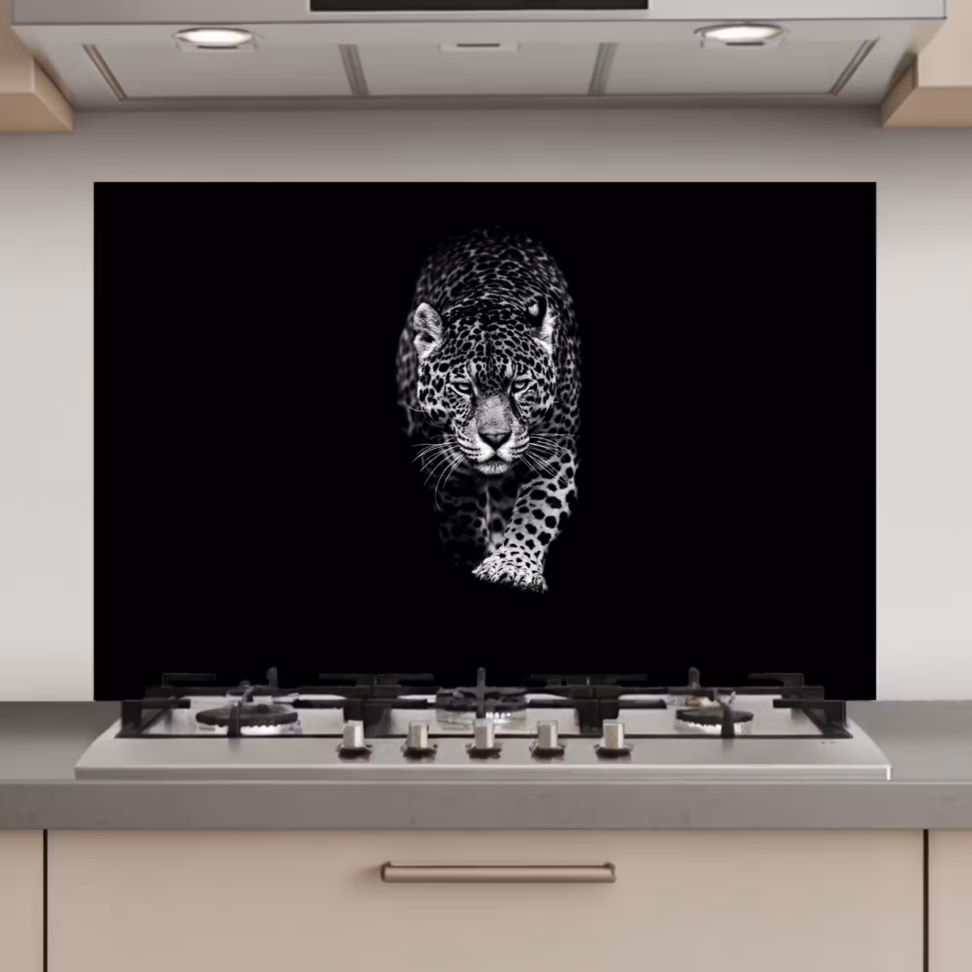 Spatscherm keuken - Dieren - Zwart - Luipaard - Wit - Wild