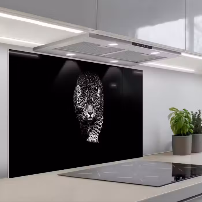 Spatscherm keuken - Dieren - Zwart - Luipaard - Wit - Wild