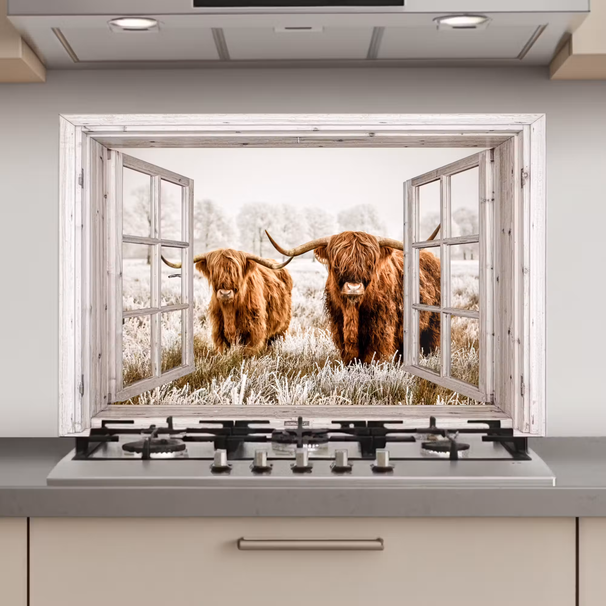 Spatscherm keuken - Doorkijk - Schotse hooglander - Dieren