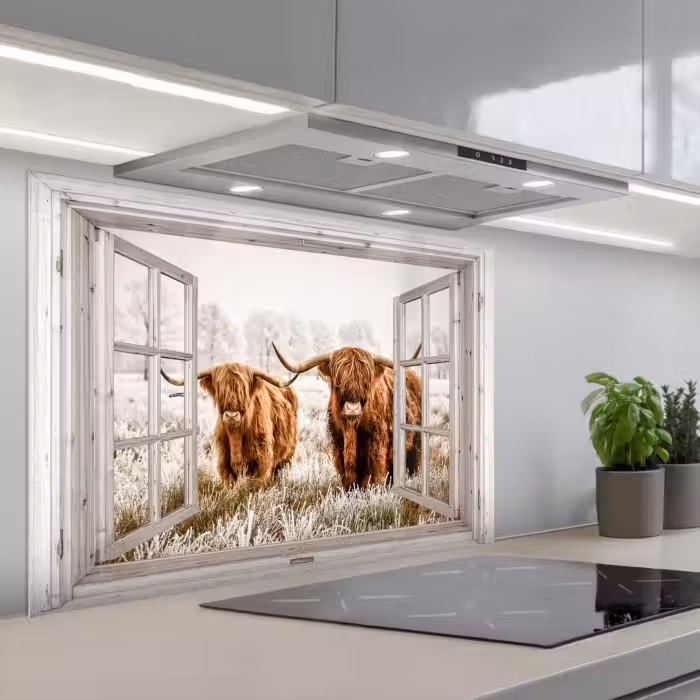 Spatscherm keuken - Doorkijk - Schotse hooglander - Dieren