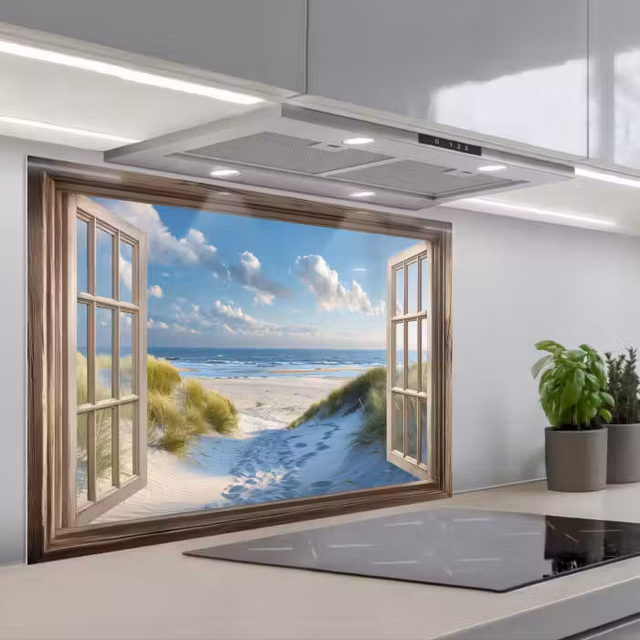 Spatscherm keuken - Doorkijk - Strand - Raam - Duinen - Zee
