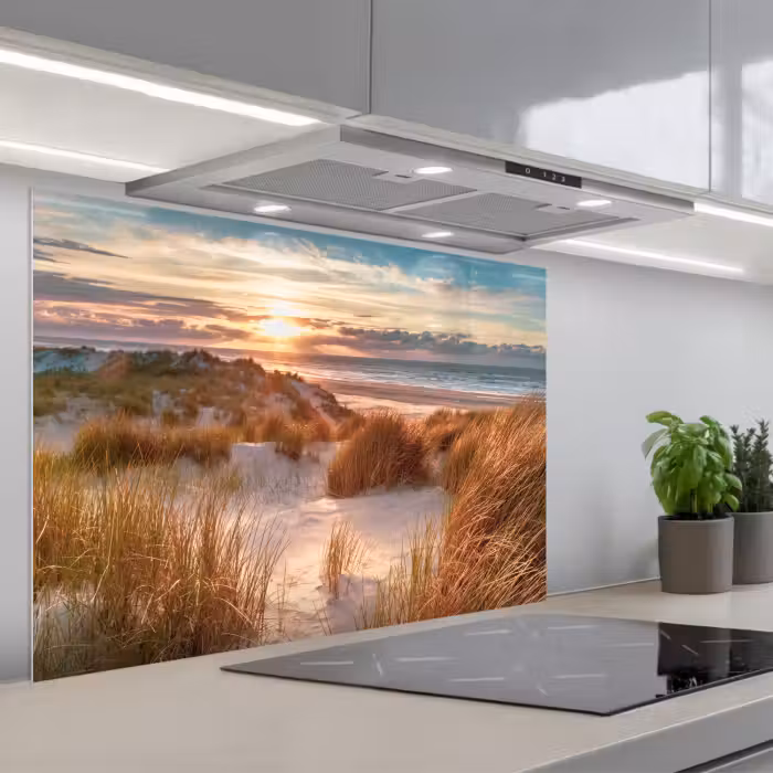 Spatscherm keuken - Duin - Planten - Zonsondergang - Strand - Zee