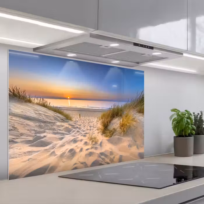 Spatscherm keuken - Duin - Zonsondergang - Horizon - Strand - Gras