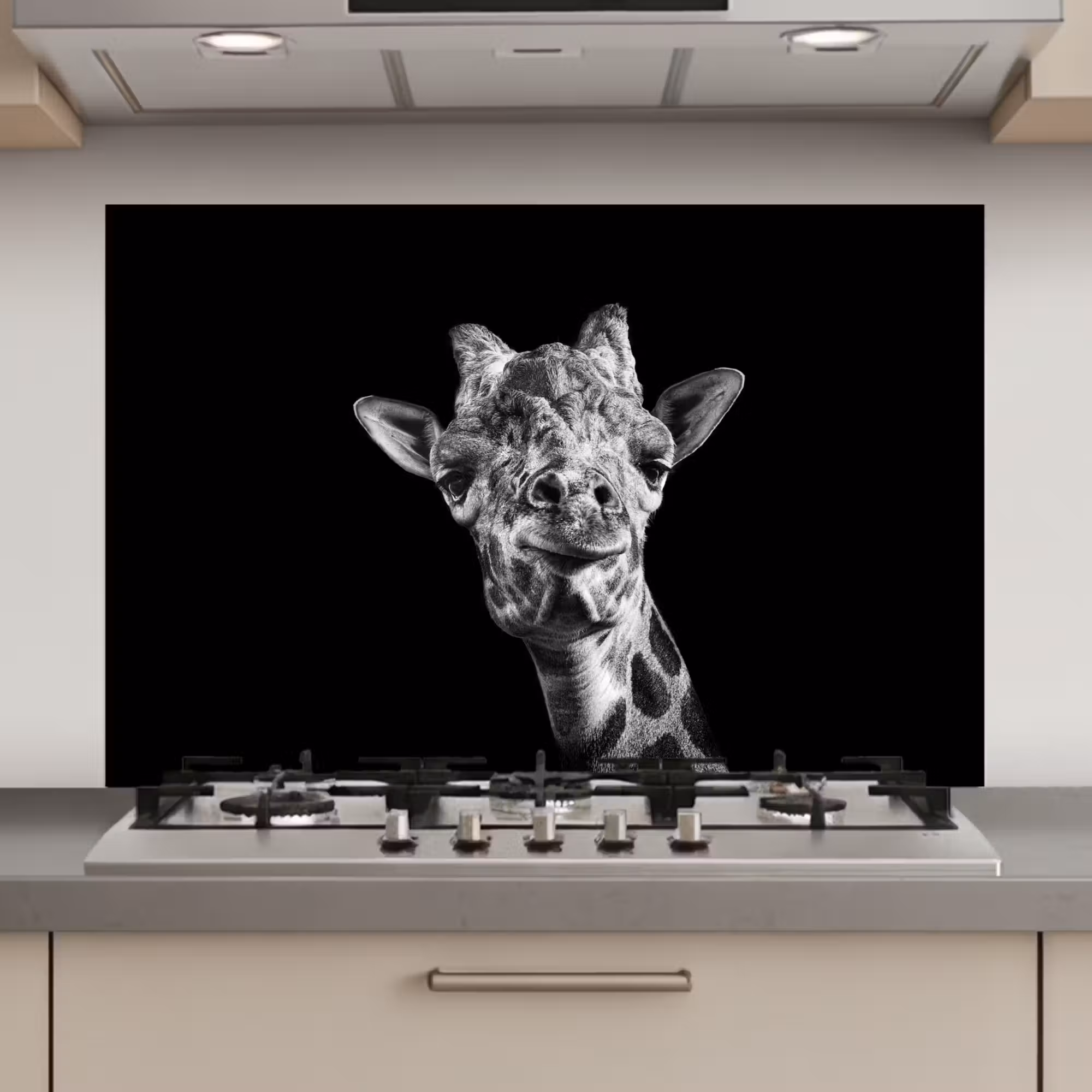 Spatscherm keuken - Giraffe - Dier - Zwart - Wit