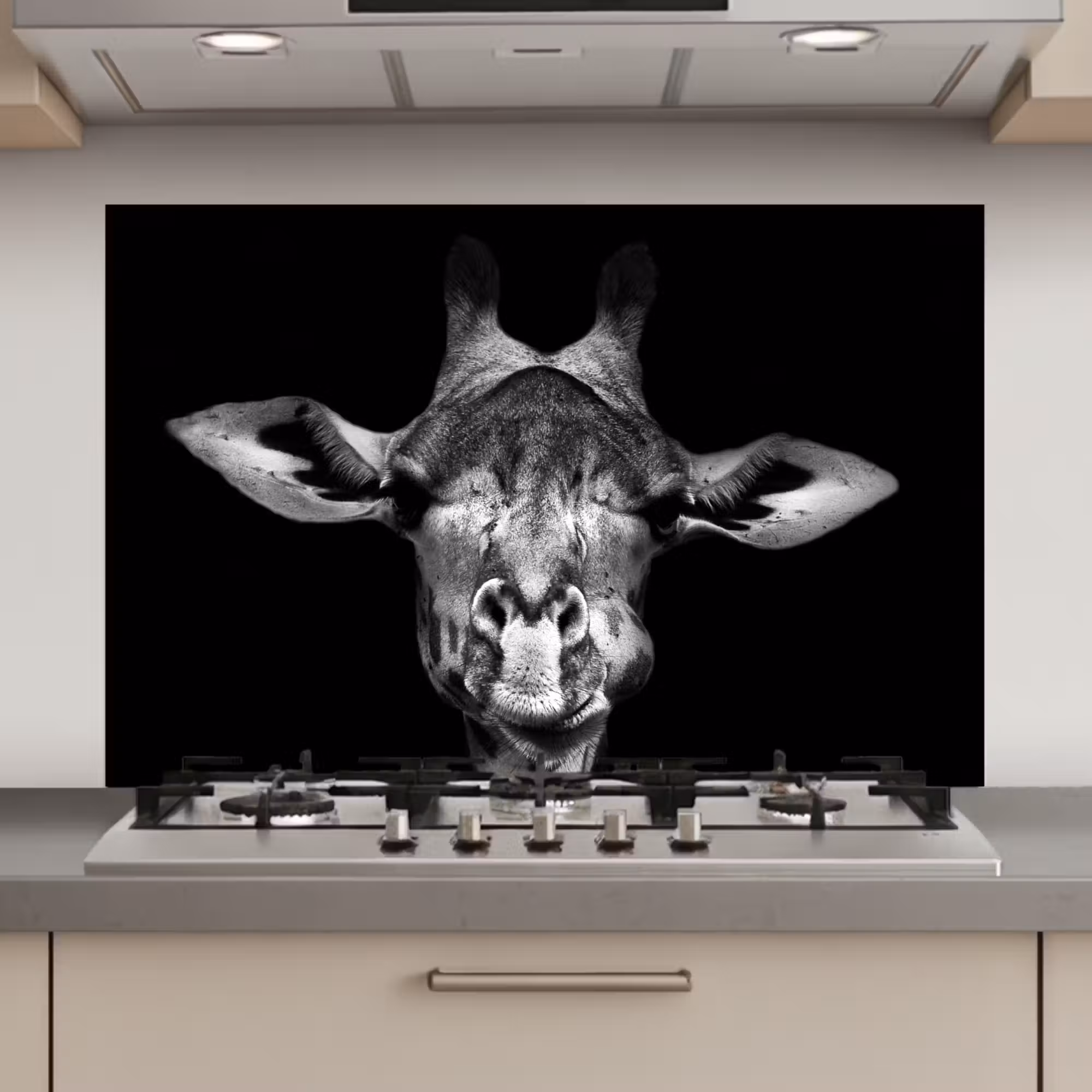 Spatscherm keuken - Giraffe - Portret - Dieren - Zwart - Wit
