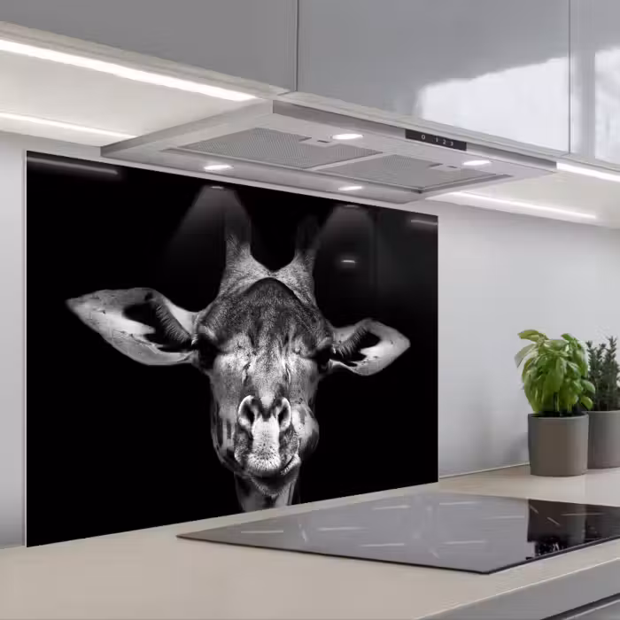 Spatscherm keuken - Giraffe - Portret - Dieren - Zwart - Wit
