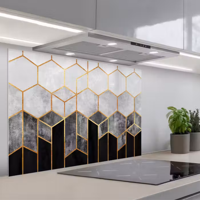 Spatscherm keuken - Goud - Hexagon - Chic - Patronen - Luxe