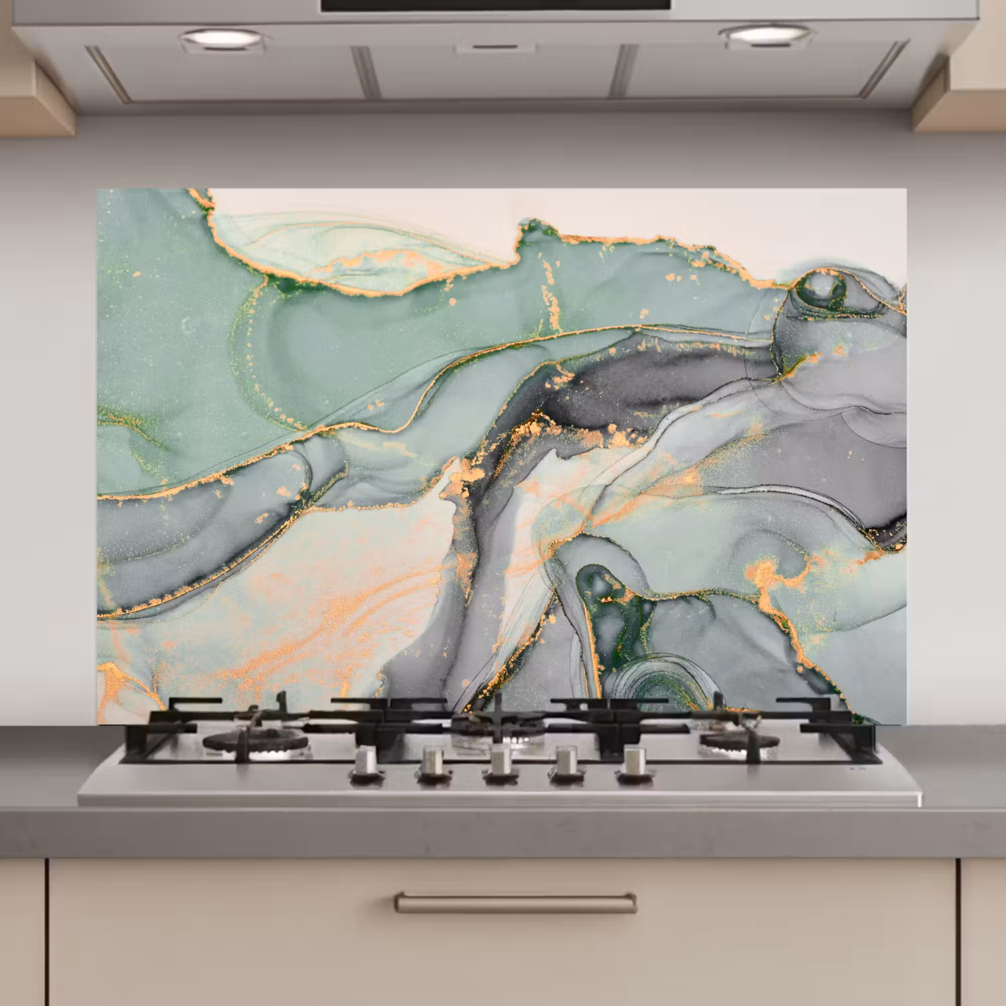 Spatscherm keuken - Goud - Marmer - Groen - luxe - Glitter - Marmerlook