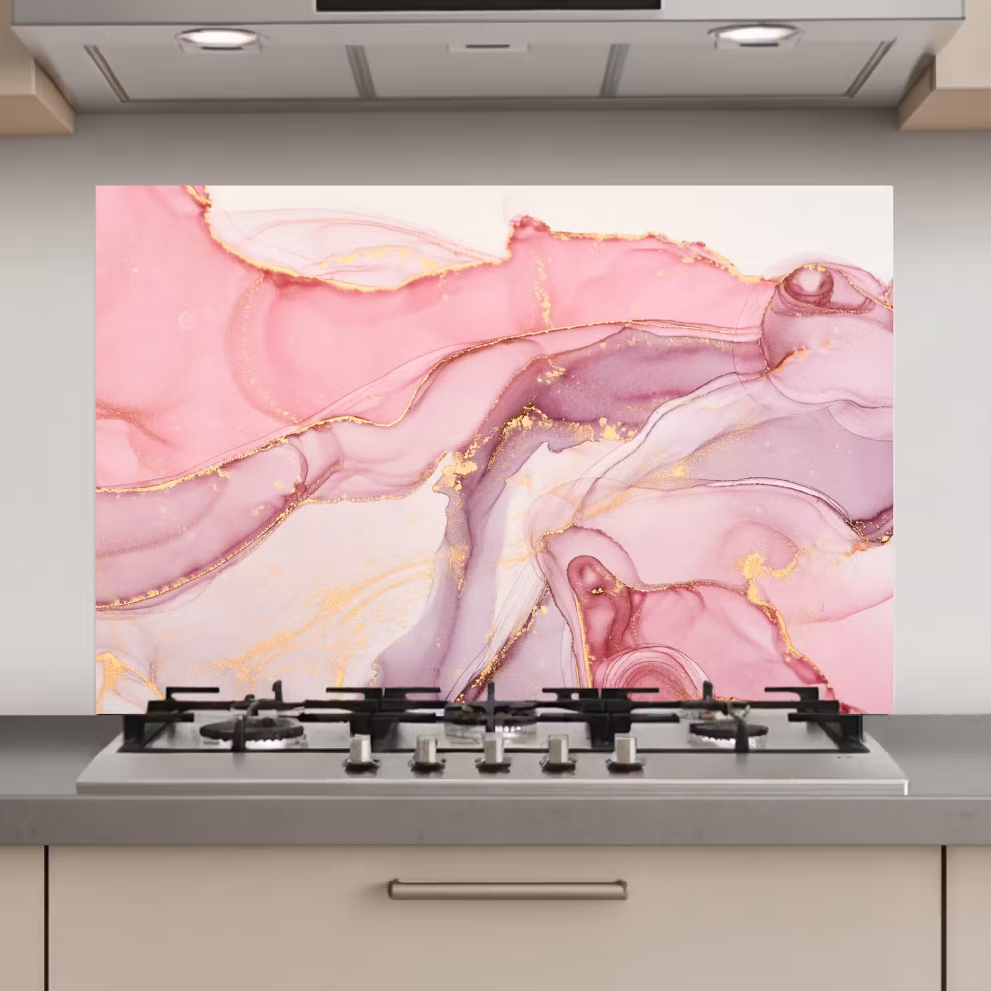 Spatscherm keuken - Goud - Marmer - Roze