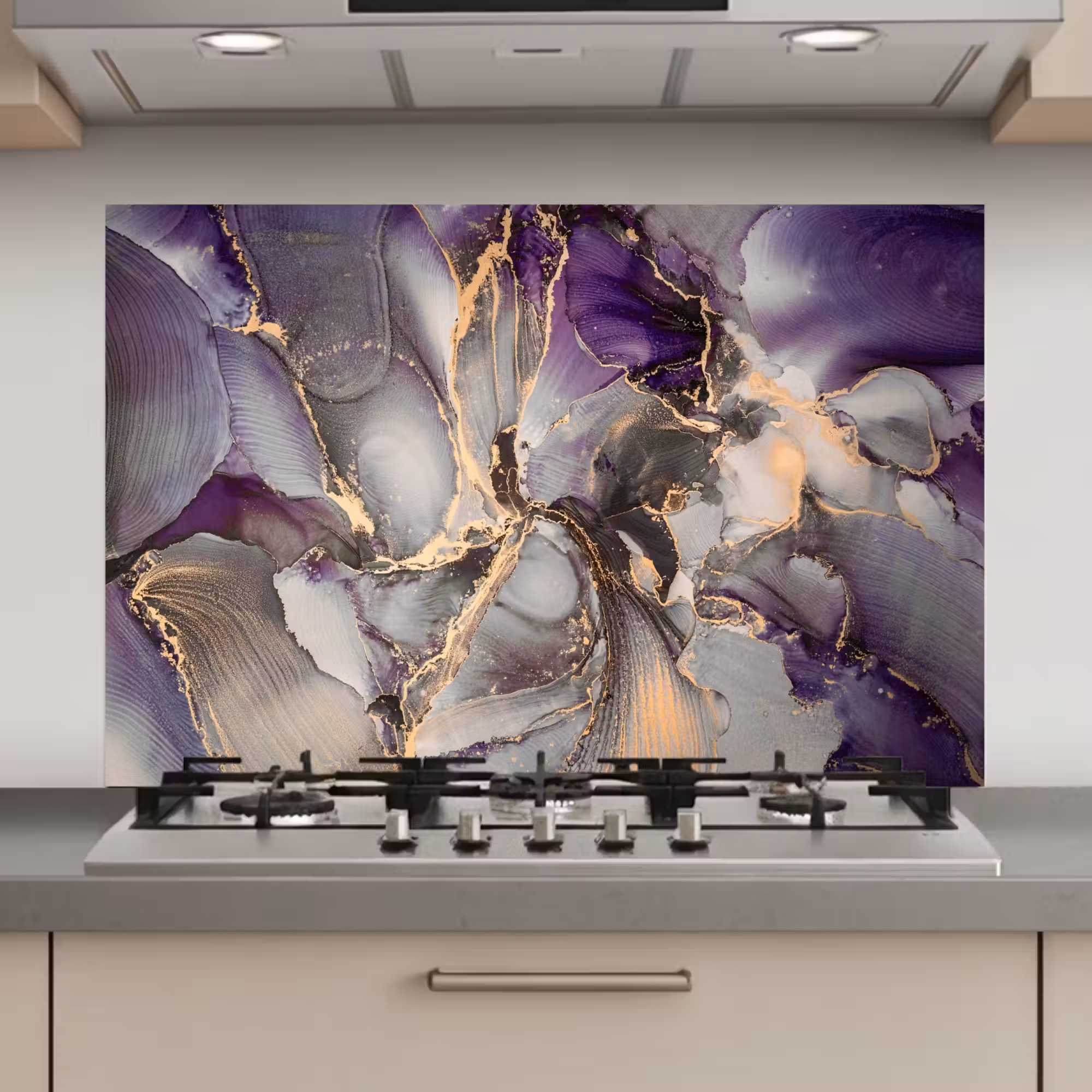 Spatscherm keuken - Goud - Paars - Marmer