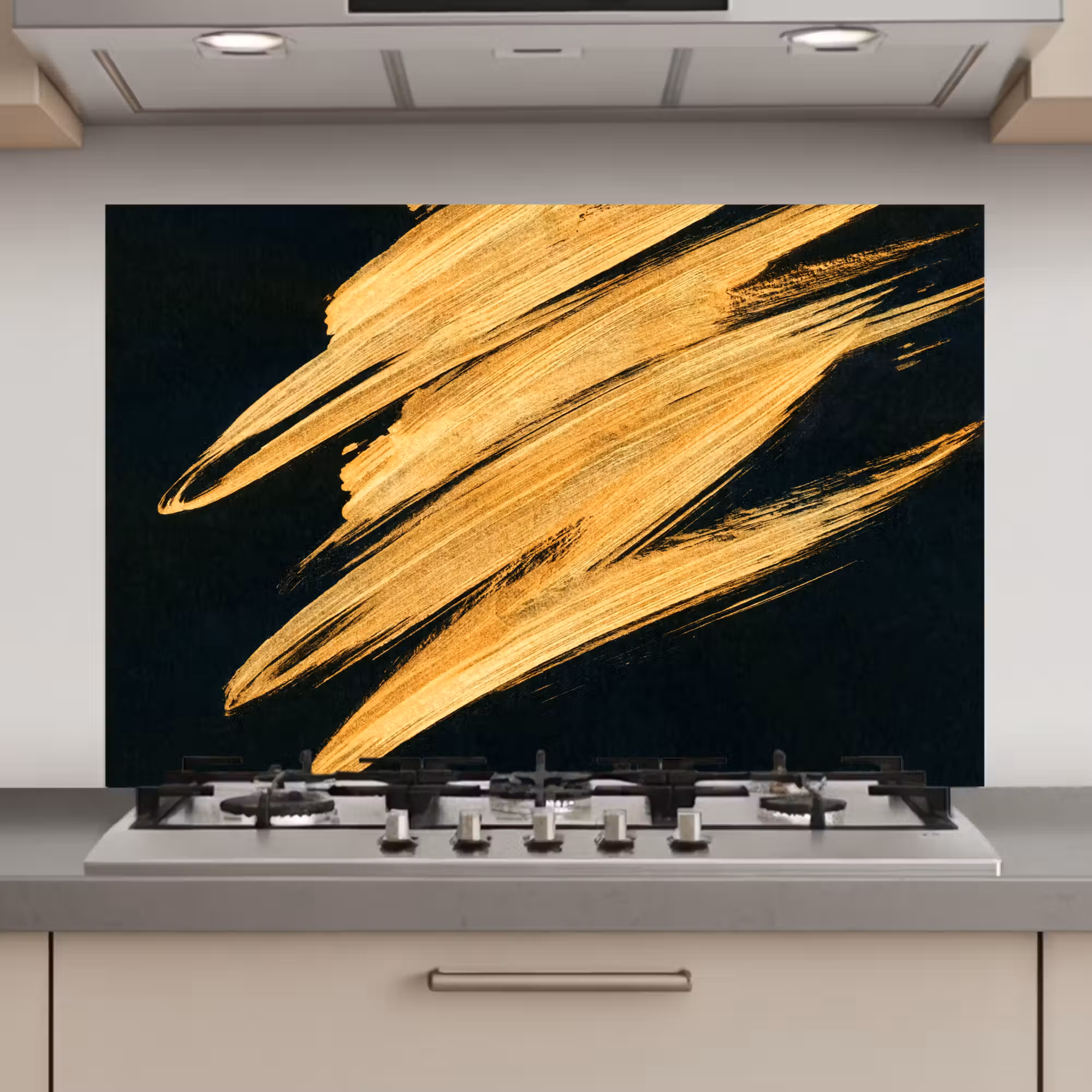 Spatscherm keuken - Goud - Verf - Strepen - Luxe - Abstract