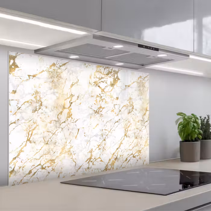 Spatscherm keuken - Goudspatten - Wit - Marmer