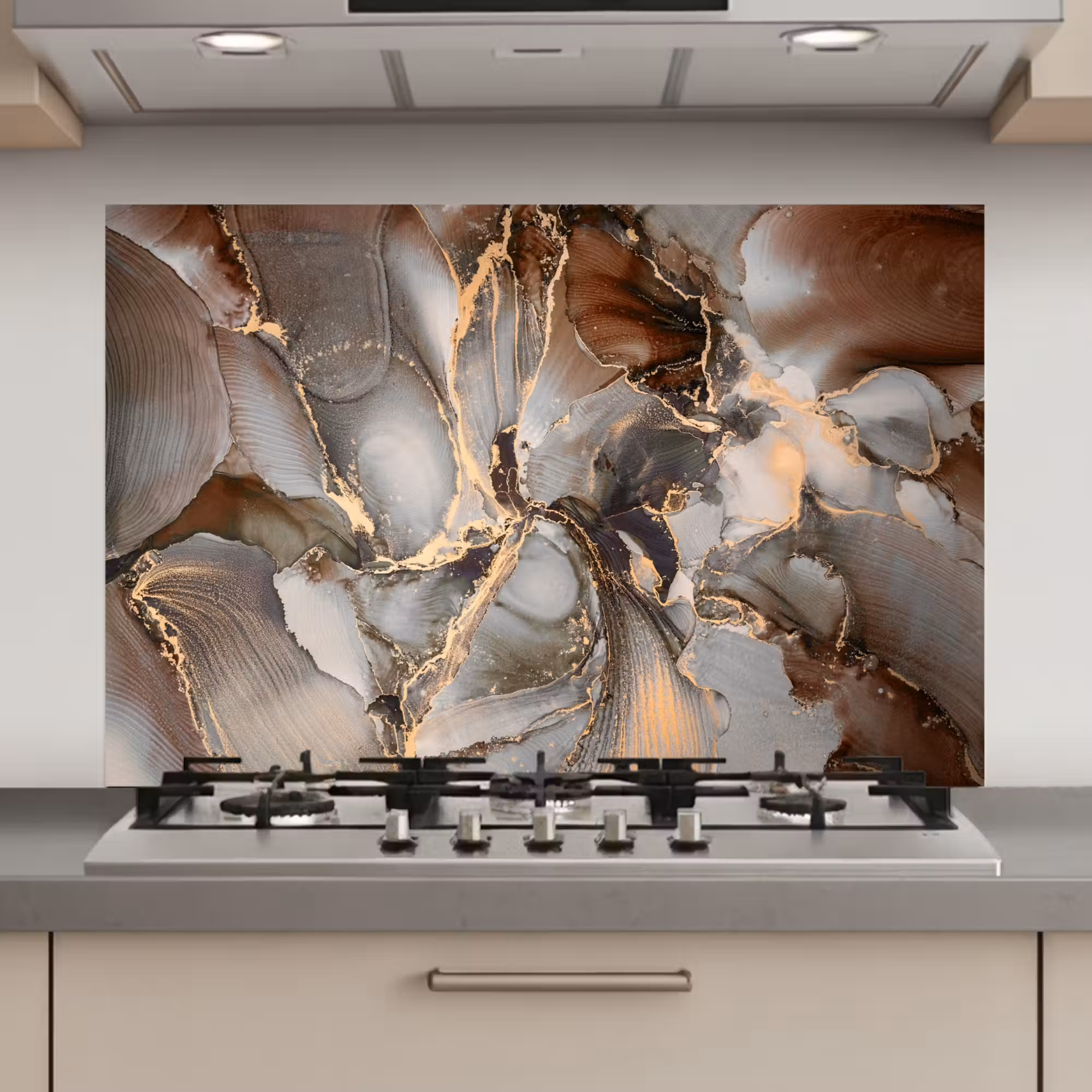 Spatscherm keuken - Grijs - Goud - Marmer - Marmerlook