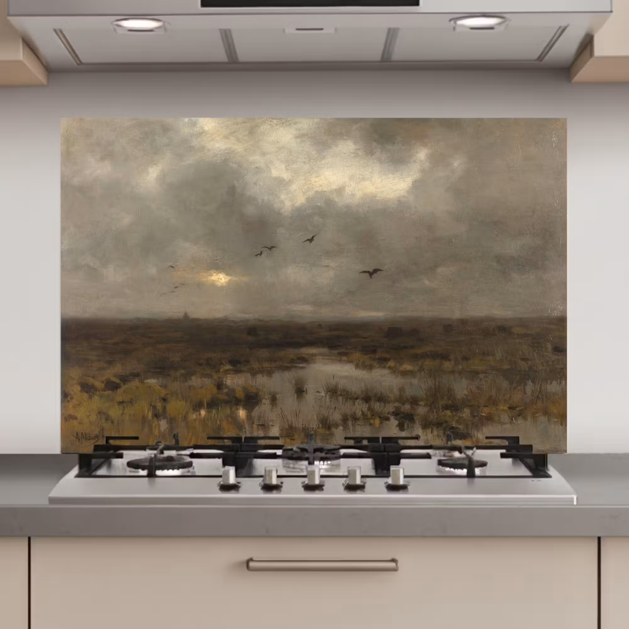Spatscherm keuken - Het moeras - Schilderij van Anton Mauve