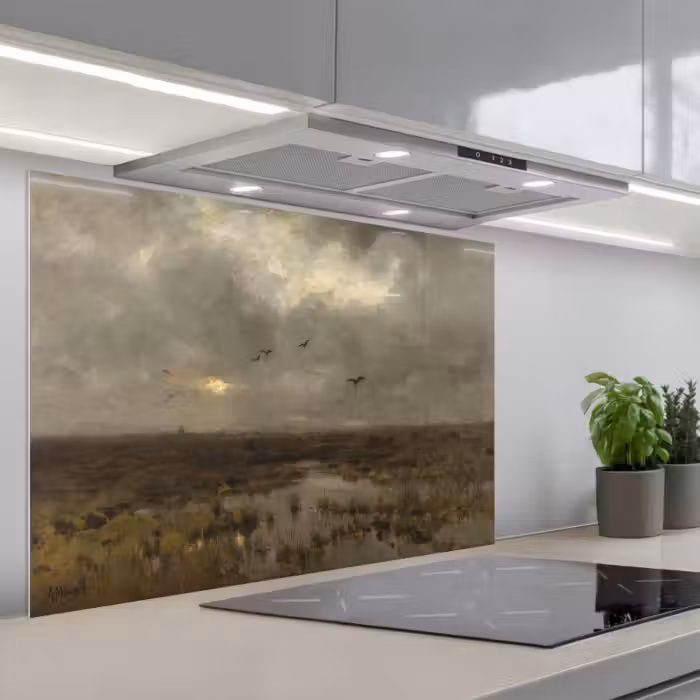 Spatscherm keuken - Het moeras - Schilderij van Anton Mauve