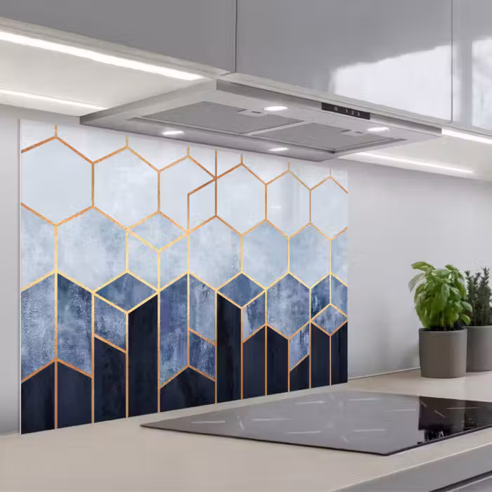 Spatscherm keuken - Hexagon - Gold - Luxe - Patronen